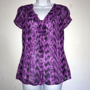 Worthington Ruffle V neck  Sheer Cap Sleeve Top S *